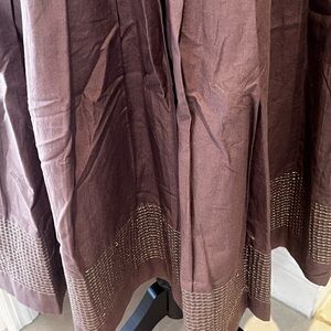 Brown and Gold Pleated Midi Skirt